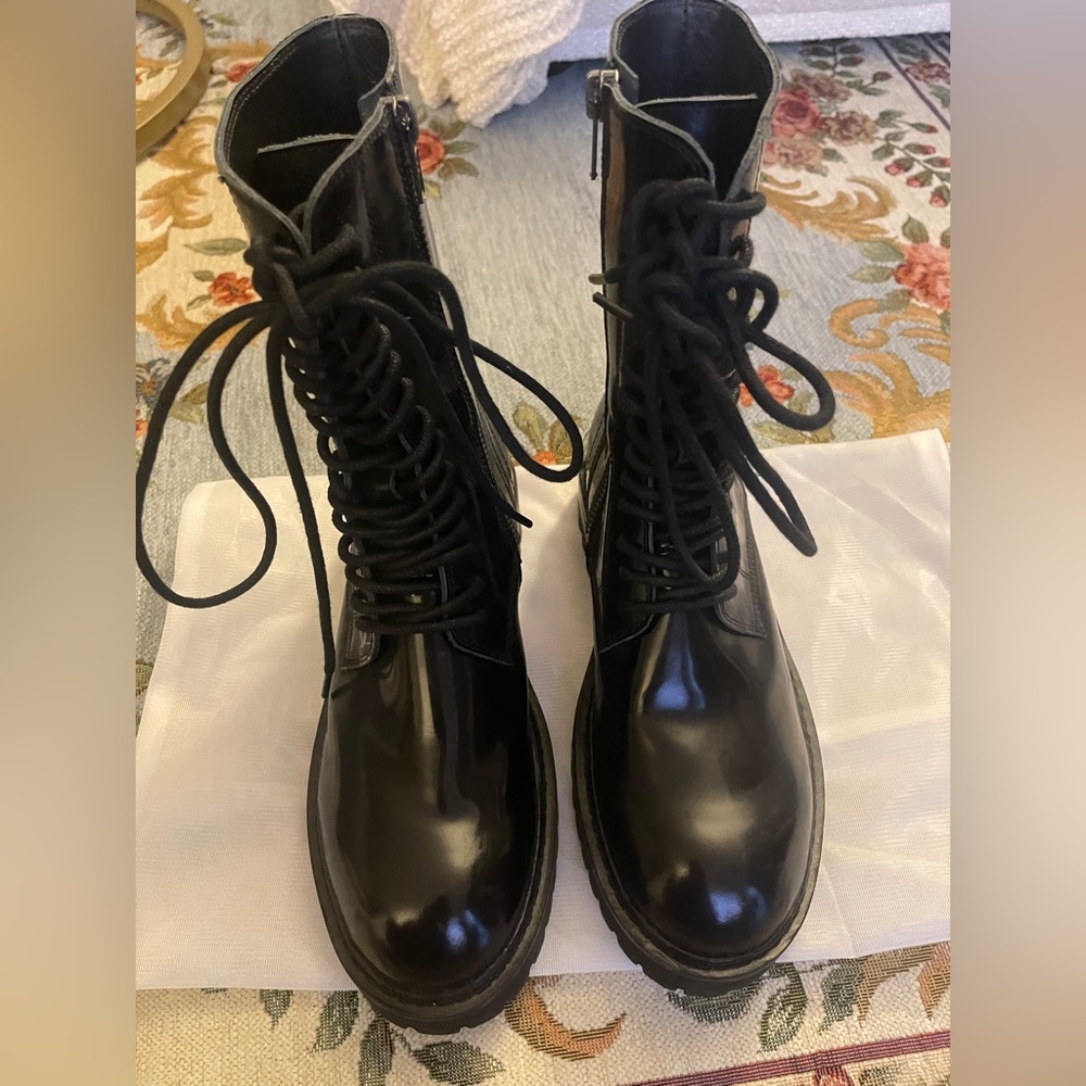 Ann Demeulemeester Black Lace-Up Combat Boots Size 6 - Picture 2 of 7